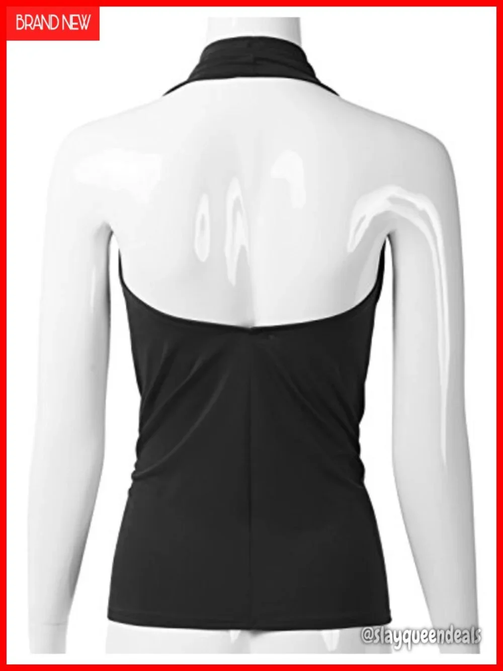 Halter Neck Draped Front Open Back Stretchy Tank Top S-3XL